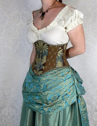 Patchwork Victorian Steampunk Corset - You Choose Your Corset Style - Brown, Seafoam, & Teal - Custom Sized by VeneficaCorsetry steampunk buy now online