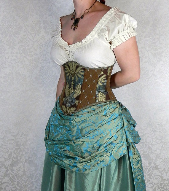 Patchwork Victorian Steampunk Corset - You Choose Your Corset Style - Brown, Seafoam, & Teal - Custom Sized by VeneficaCorsetry steampunk buy now online