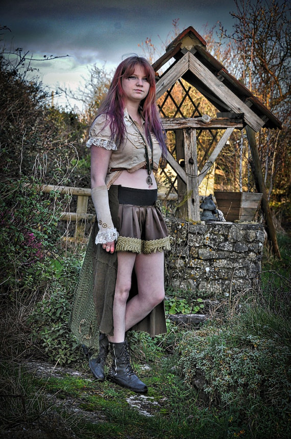 Green gypsy steampunk skirt. Steam punk clothing. High / low, short & long skirt Size medium by OshunCreations steampunk buy now online