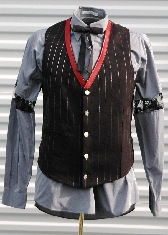 M Mens Steampunk Vest The Alchemist Red Black Silver by OLearStudios steampunk buy now online