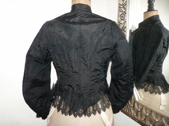 Victorian jacket blouse Antique French black boned jacket w jet stone beads, lace, pleats, 1800s gothic steampunk clothing goth women jacket by MyFrenchAntiqueShop steampunk buy now online