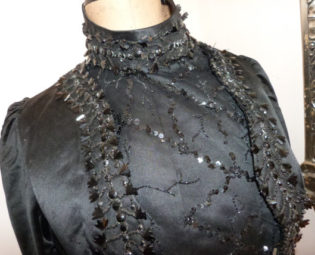 Victorian jacket blouse Antique French black silk satin boned jacket w jet stone beads cabuchons 1800s gothic steampunk clothing goth women by MyFrenchAntiqueShop steampunk buy now online
