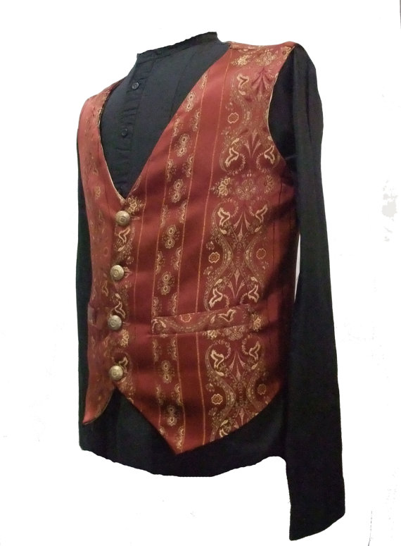 Steampunk Mens Burgandy and gold brocade vest by Ministryofstyle steampunk buy now online