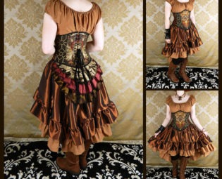 Full Victorian Steampunk Ensemble - 4 pc Set - Copper, Espresso, Russet, Gold - Custom Made in Your Size, Choose Your Corset Style by VeneficaCorsetry steampunk buy now online