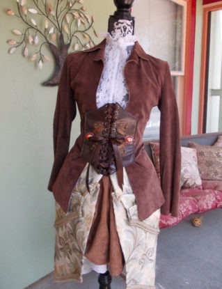 Fae Hunter: Upcycled Steampunk Corset Front Suede Jacket in Women's Size SMALL-MEDIUM by ReviveGifts steampunk buy now online