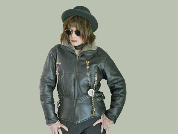 Steampunk Clothing - Vintage Black Leather Aviator Jacket with Gadgets by LunaJunctionVintage steampunk buy now online
