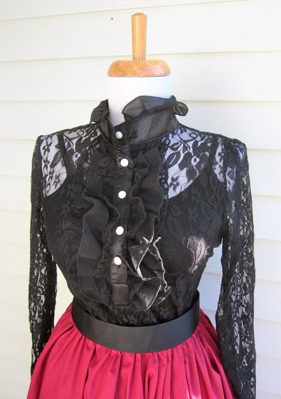 Black Lace Blouse, black lace shirt, Victorian high neck blouse, Victorian costume, boho shirt by MaidenLaneBoutique steampunk buy now online