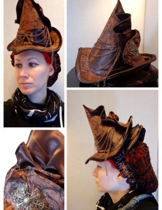 Brown Steampunk Witch Hat, Victorian Tilt Hat, Gothic Headpiece, Steampunk Fascinator, Ready to Ship by squeakdesigns steampunk buy now online