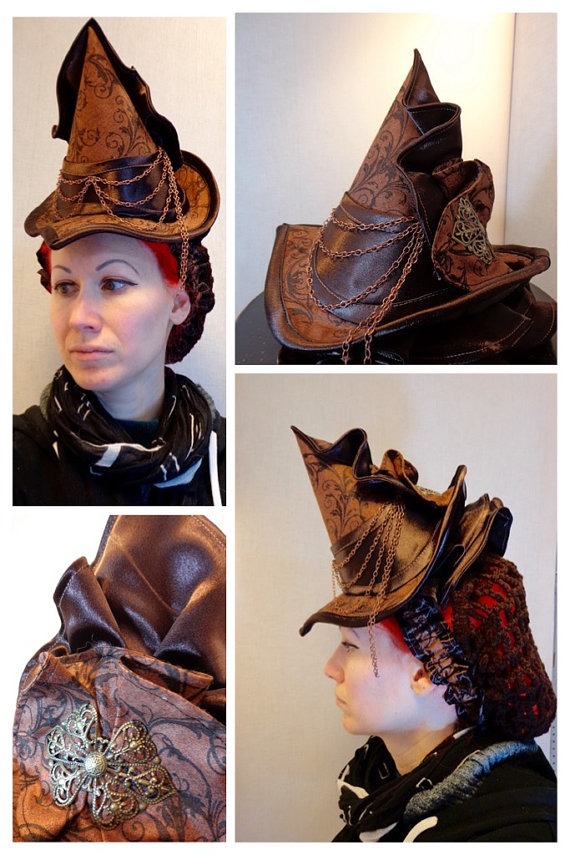 Brown Steampunk Witch Hat, Victorian Tilt Hat, Gothic Headpiece, Steampunk Fascinator, Ready to Ship by squeakdesigns steampunk buy now online