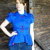 Short puff sleeve blue shirt , peplum shirt, steampunk clothing, women short sleeve shirt, puff sleeve shirt by JolyDagmara steampunk buy now online