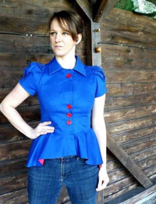 Short puff sleeve blue shirt , peplum shirt, steampunk clothing, women short sleeve shirt, puff sleeve shirt by JolyDagmara steampunk buy now online