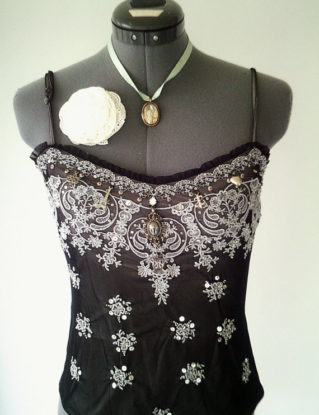 steampunk top, steampunk corset, beaded corset, corset top, victorian bustier, embroidered clothing, victorian corset, black beaded top by Fashionwithness steampunk buy now online