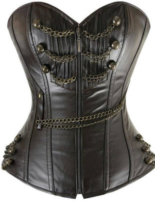 Steampunk corset, dark brown lingerie, brown leather steel boned corset by MayaDesignFinland steampunk buy now online