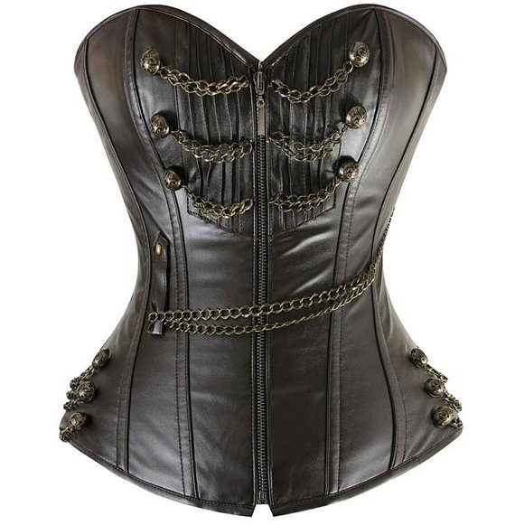 Steampunk corset, dark brown lingerie, brown leather steel boned corset by MayaDesignFinland steampunk buy now online