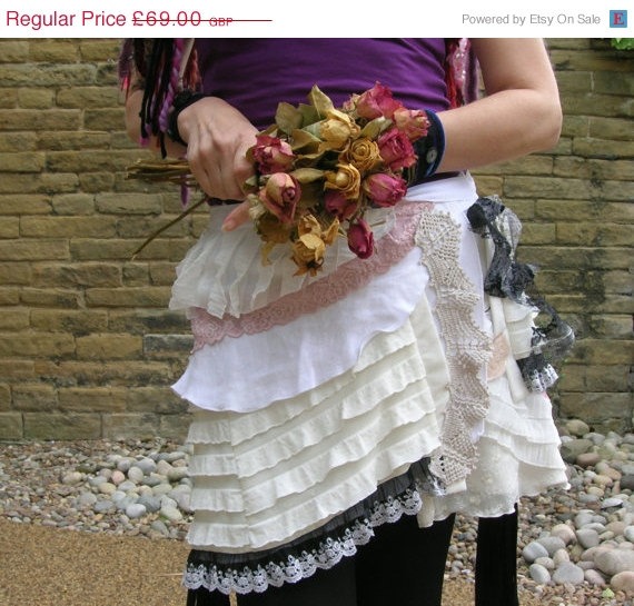 ON SALE 20% Vintage white wedding ruffle wrap skirt. Steampunk or Tribal belly dance costume over skirt. Repurposed Art to Wear clothing. Gi by peacockandrose steampunk buy now online