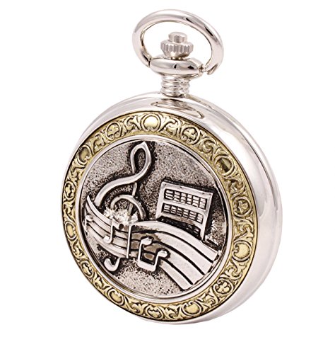 ShoppeWatch Pocket Watch Music Symbols Musician Motif with Chain Full Hunter Steampunk Cosplay PW-94 steampunk buy now online