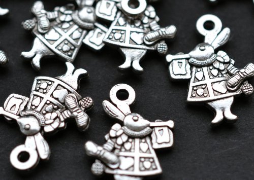 10 x Antique Silver Rabbits * Alice in wonder land Theme* Attachment rings included by AC Crafts steampunk buy now online