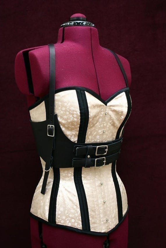 Selena Black Leather Underbust Harness Belt Steampunk Corset Lace Belt Victorian Edwardian Burning Man by AudraJean steampunk buy now online