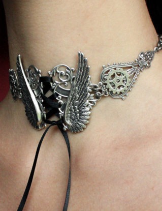 Steampunk choker Tattoo Angel's wings gears necklace Gothic neck corset by pinkabsinthe steampunk buy now online