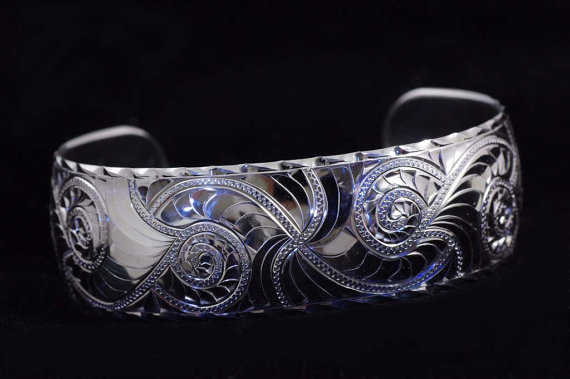Silver bracelet nautilus shell engrave by steampunkdesign steampunk buy now online