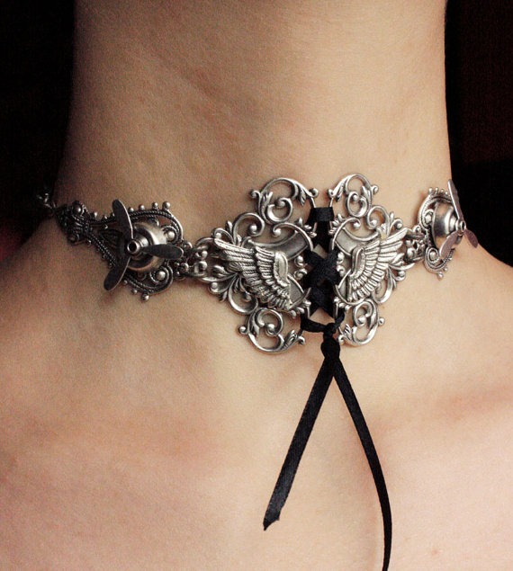 Steampunk choker Tattoo Angel's wings propellers necklace Gothic neck corset by pinkabsinthe steampunk buy now online