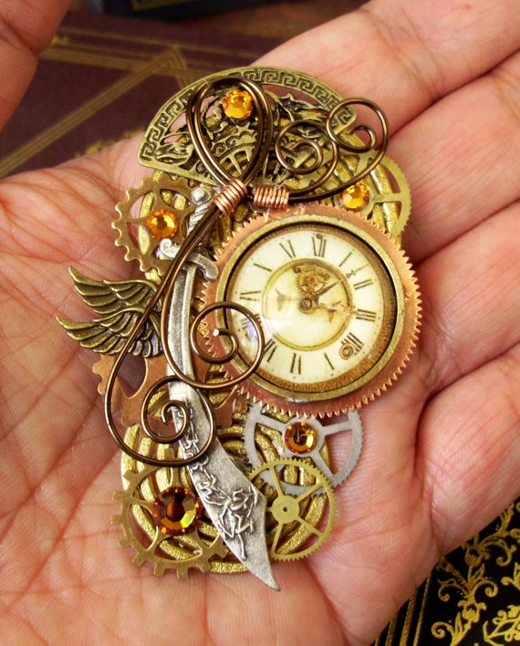 Steampunk Pin or Pendant (P109) - Brooch - Persian/Oriental Design - Sword - Time Travel - Mothers Day Gift by DesignsByFriston steampunk buy now online