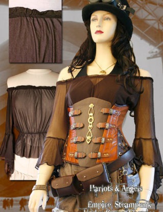 Brown Steampunk Victorian Sheer Under Corset Blouse S by Harlotsandangels steampunk buy now online