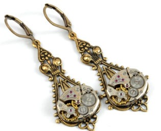 Steampunk Earrings Steam Punk Watch Earrings Drop Dangle Earrings Antique Brass Steampunk Wedding Steampunk Jewelry by Victorian Curiosities by VictorianCuriosities steampunk buy now online