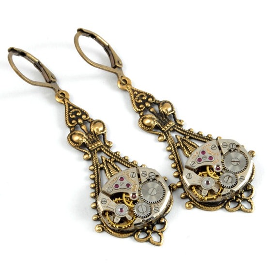 Steampunk Earrings Steam Punk Watch Earrings Drop Dangle Earrings Antique Brass Steampunk Wedding Steampunk Jewelry by Victorian Curiosities by VictorianCuriosities steampunk buy now online