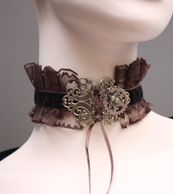 Chocolate steampunk Gothic necklace victorian bumblebee gear neck corset by pinkabsinthe steampunk buy now online