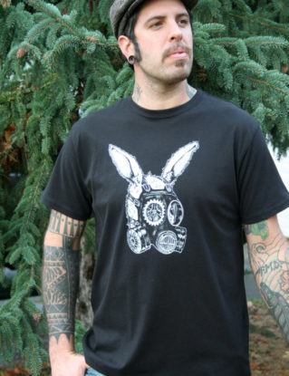 Gas Mask Rabbit Men's Black Organic Cotton Screen Printed T Shirt by SundialArtsApparel steampunk buy now online