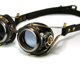 STEAMPUNK GOGGLES black leather blackened brass gears FLEX Solid Frames by MannAndCo steampunk buy now online
