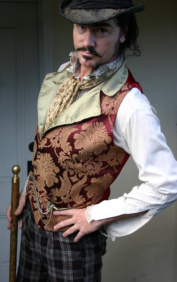 Red and Bronze Floral Tapestry and Silk Steampunk Victorian Lapeled Gentlemen's Vest by dashandbag steampunk buy now online