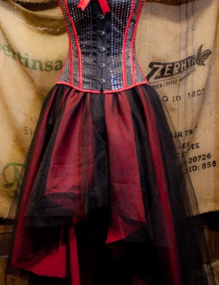 Prom Burlesque Corset Costume Steampunk gypsy dress with tulle tutu skirt, black and red by olgaitaly steampunk buy now online