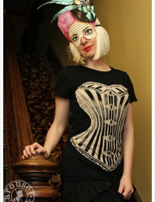 SALE - Black Victorian Corset Tshirt - Womens MEDIUM tee - Victorian Corset by Carouselink steampunk buy now online