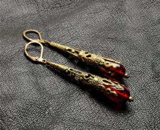 Gothic Earrings Gothic Jewelry Crimson Red Earrings Filigree Dangle Earrings Brass Steampunk Jewelry By Victorian Curiosities by VictorianCuriosities steampunk buy now online