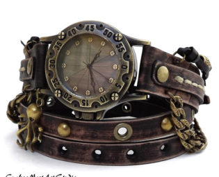 Steampunk Wrap Watch, Antique Brown Wrap around Watch, Womens leather watch, Vintage looking Bracelet Watch, Rustic Wrist Watch by CuckooNestArtStudio steampunk buy now online