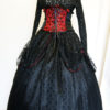 Waspie skirt red & black satin with black lace ruched skirt with red bows steampunk burlesque style by ObsidianGothic steampunk buy now online