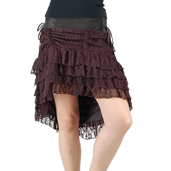 Steampunk dovetail skirt brown lace. Festival, burlesque, gypsy, tribal fusion, steampunk, burning man, wedding by BaliWoodShop steampunk buy now online
