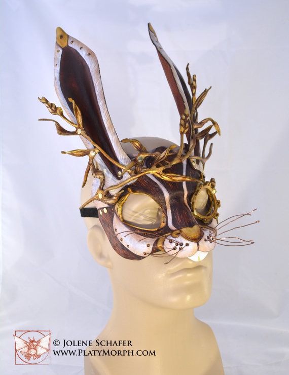 Made To Order Steampunk March Hare Leather Rabbit Alice in Wonderland Cosplay Mask by PlatyMorph steampunk buy now online