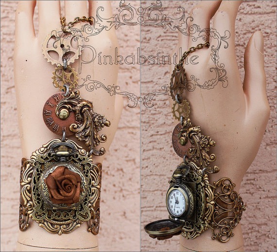 Rose Spiked gears cuff or set cuff and octopus necklace, cuff and key hole choker by promo price by pinkabsinthe steampunk buy now online
