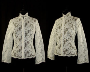 Vtg 80s High Collar SHEER LACE Bell Sleeve Victorian Goth White Blouse by SirenCallVintage steampunk buy now online