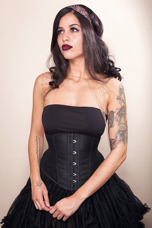 FULLY CUSTOM Black silk underbust corset - Free shipping by MistyCouture steampunk buy now online