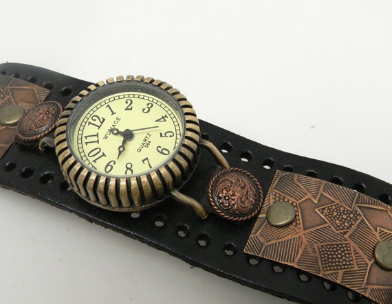 Steampunk watch. Steampunk wrist watch. Biker watch. leather cuff watch. by slotzkin steampunk buy now online