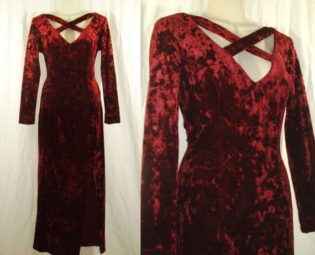 Vtg 80s/90s Cut Out Lattice Strappy OX BLOOD Bodycon Crushed Velvet Evening Dress by SirenCallVintage steampunk buy now online