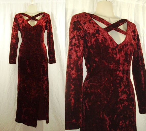Vtg 80s/90s Cut Out Lattice Strappy OX BLOOD Bodycon Crushed Velvet Evening Dress by SirenCallVintage steampunk buy now online