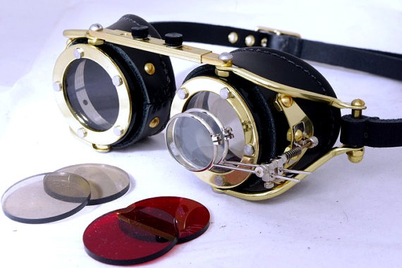 Steampunk Goggles Victorian Theatrical Goth Industrial Brass LARP All Black - Exclusively from Steampunkdesign by steampunkdesign steampunk buy now online