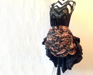 Gothic Steampunk Style Floral & Black Satin Ruffled Bustle Skirt by thecattery steampunk buy now online