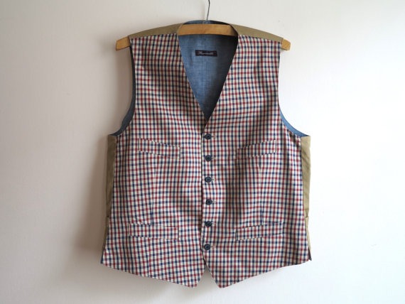 Red Blue Beige Plaid Mens Vest Formal Gentlemen's Edwardian Victorian Renaissance Steampunk Waistcoat Extra Large Size by VintageOffer steampunk buy now online