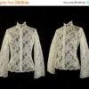 ON SALE Vtg 80s High Collar SHEER Lace Bell Sleeve Victorian Goth White Blouse by SirenCallVintage steampunk buy now online
